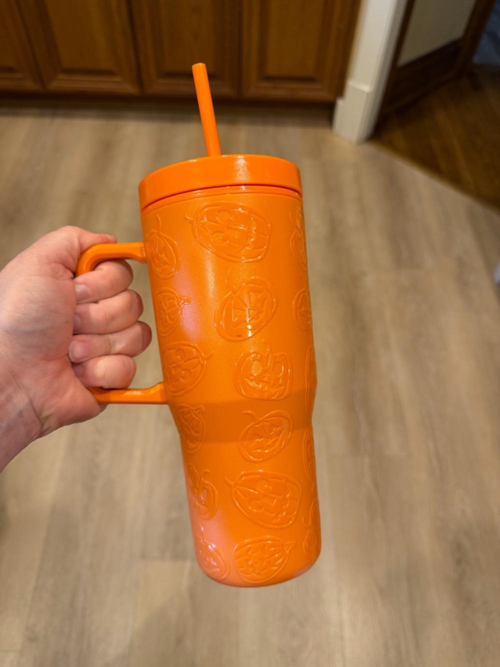 Halloween Orange Pumpkin Tumbler with Straw and Handle